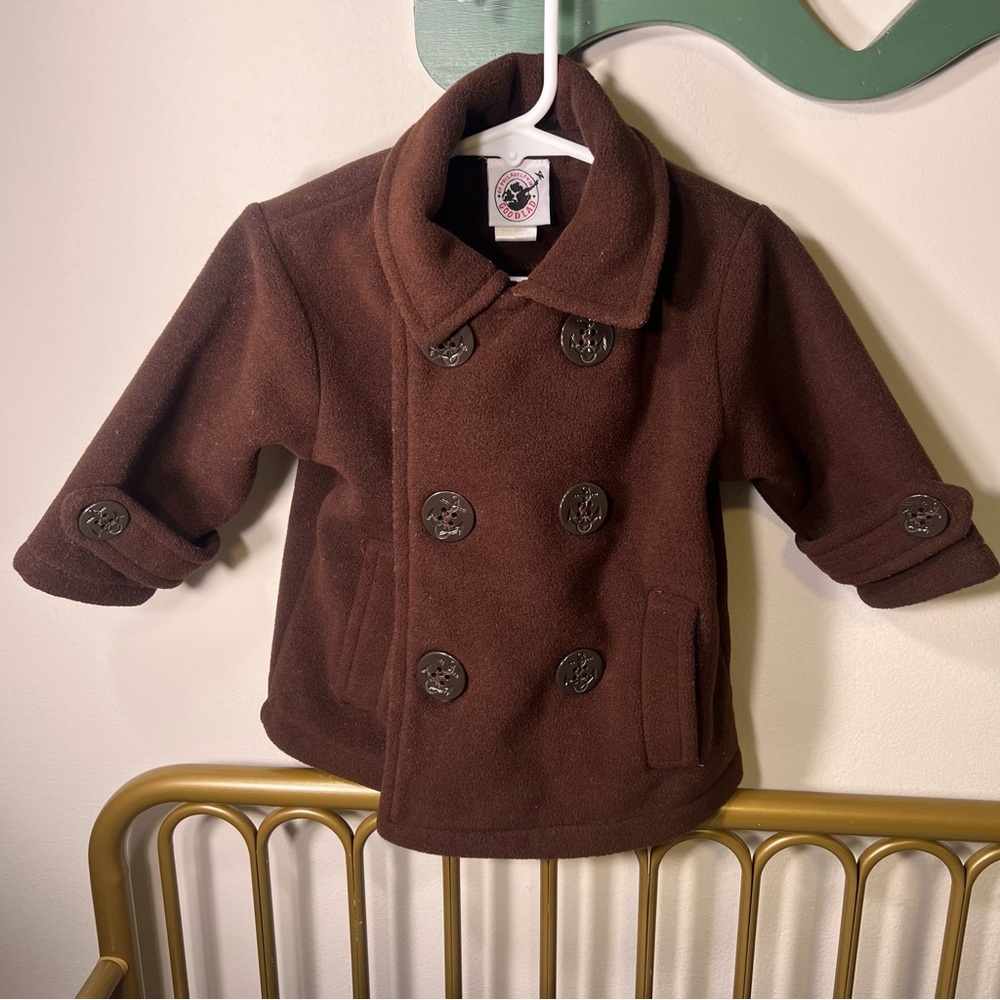 Good Lad unisex chocolate Pea Coat with Double-Breasted Design size 12 months